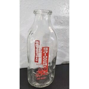 Vintage 2 Sided Bridgeman Russell Dairy Glass Milk Quart Bottle Red Girl Label‎